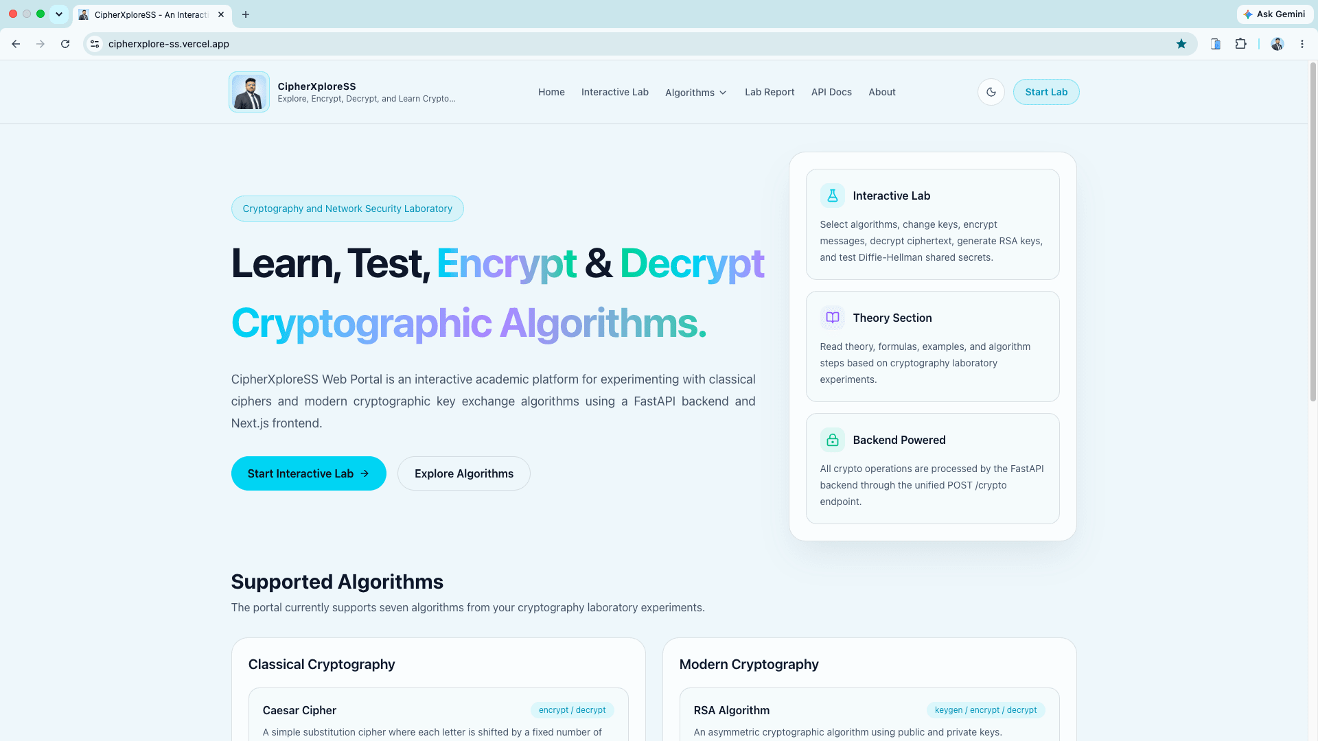 CipherXploreSS homepage